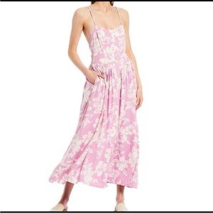 NEW Free People Perfect Square Neck Floral Midi Dress pink S